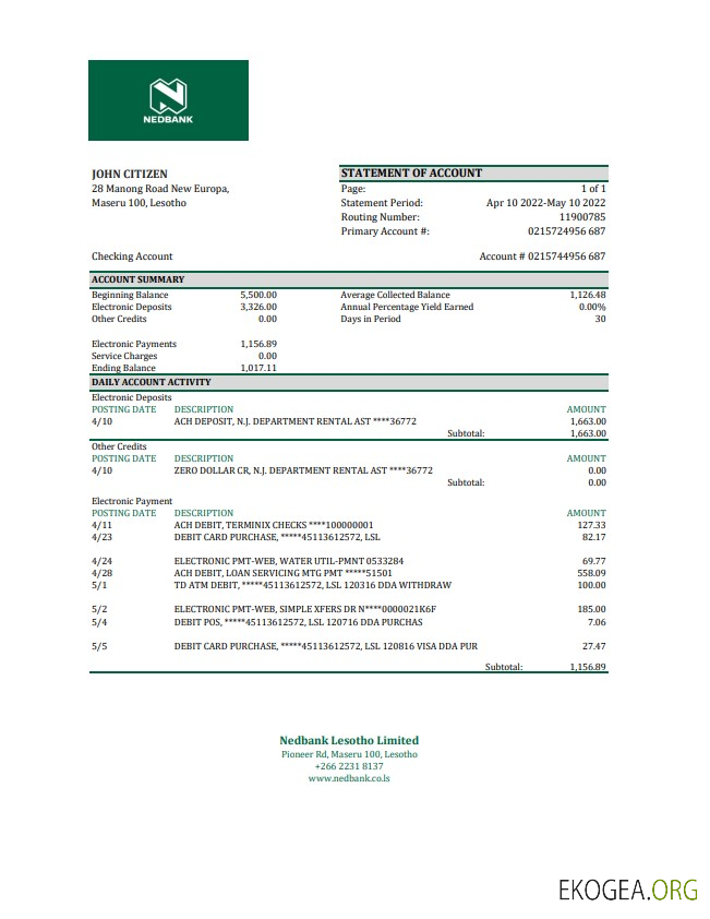 Déclaration du Lesotho Nedbaank